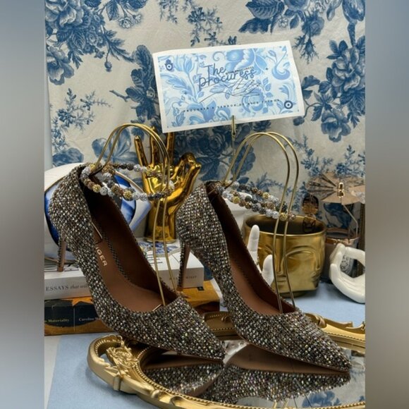 🆕 KURT GEIGER LONDON 🧿 NWOB Embellished Belgravia Jewel Pumps, Beige Combo Sz7 - Picture 2 of 15